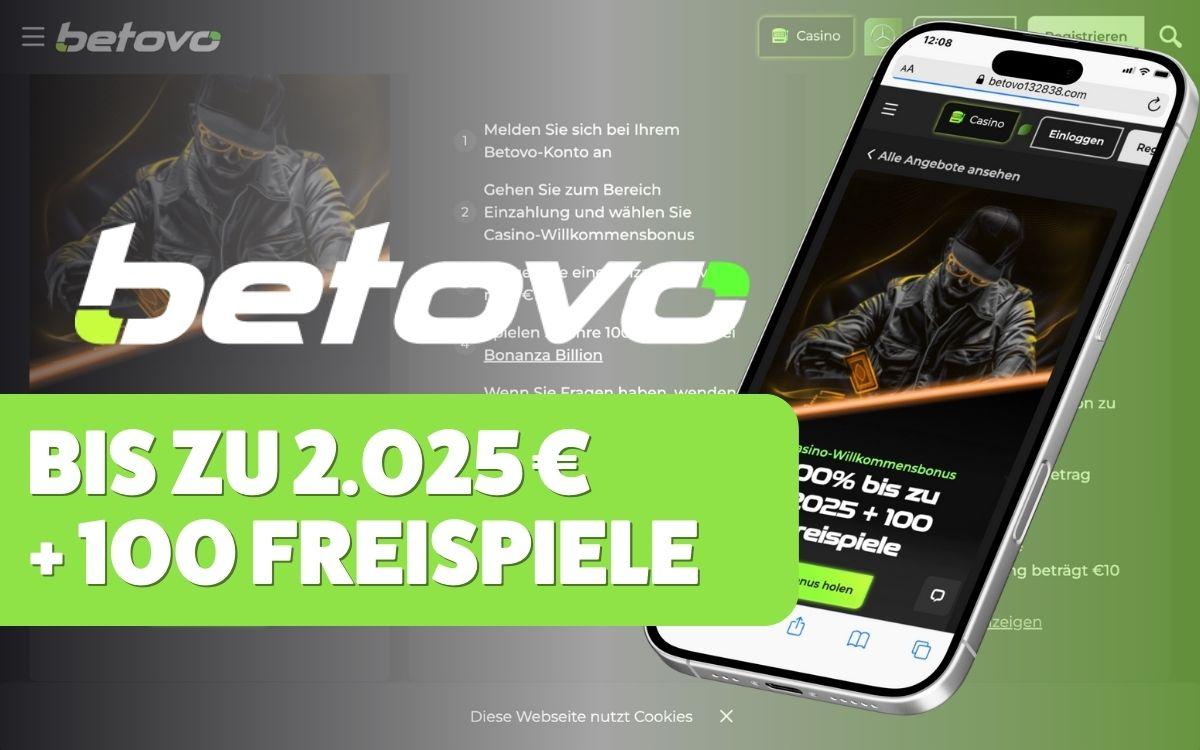 Betovo Casino Willkommensbonus: 100 % bis zu 2.025 € + 100 Freispiele