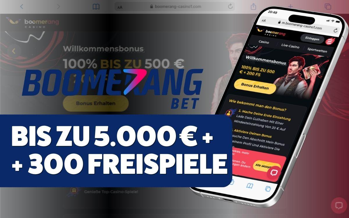Boomerang Casino Willkommensbonus – 100 % bis 500 € + 200 Freispiele