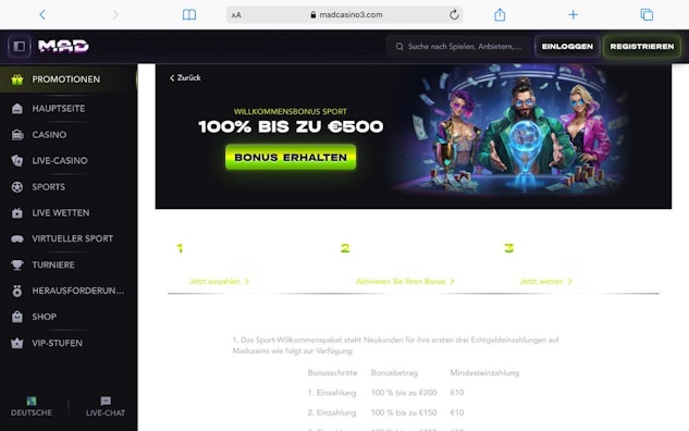 Madcasino Sportwetten Bonus