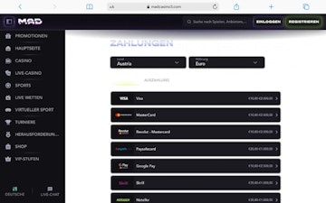Madcasino Zahlungsmethoden