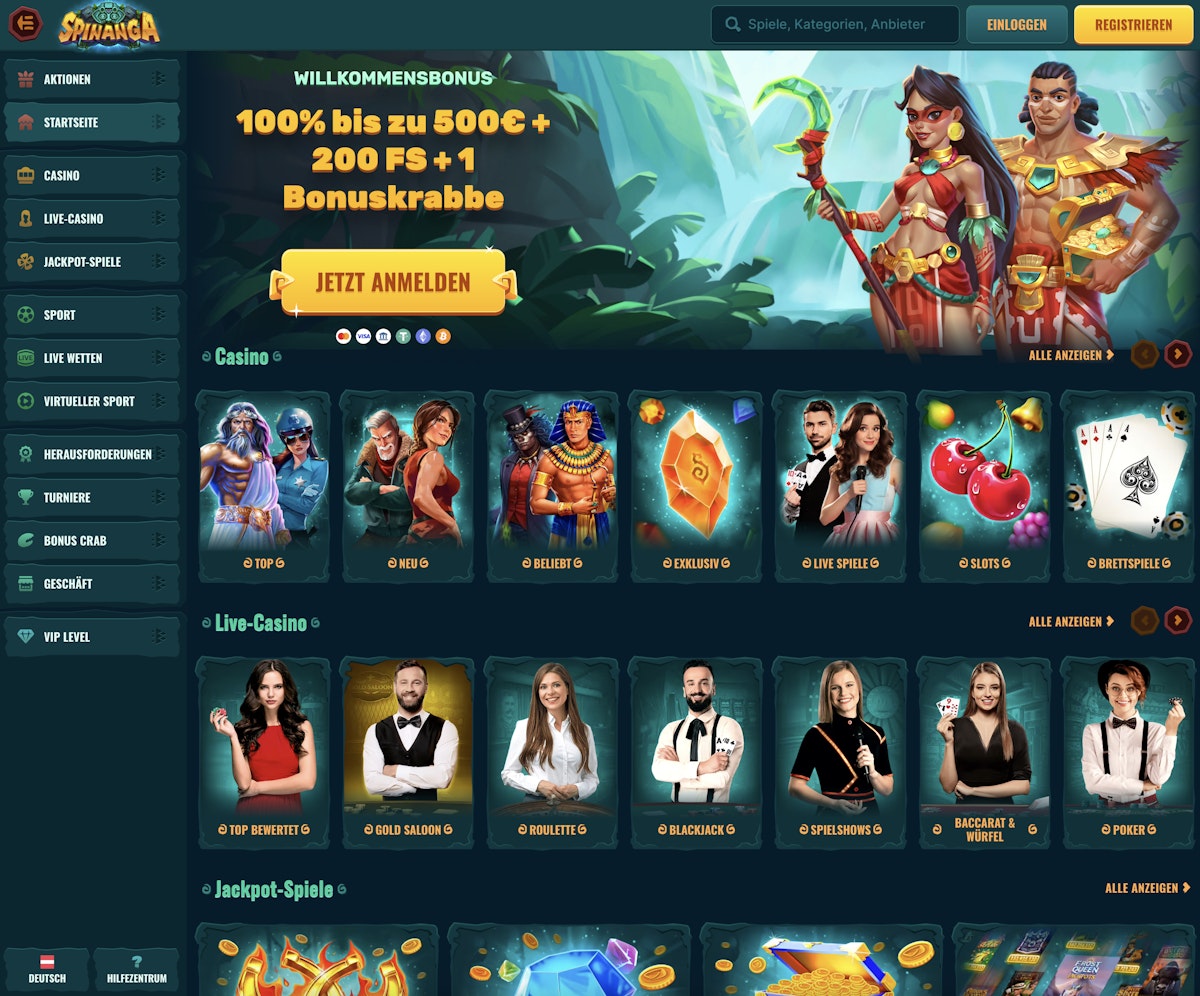 Spinanga Casino Homepage