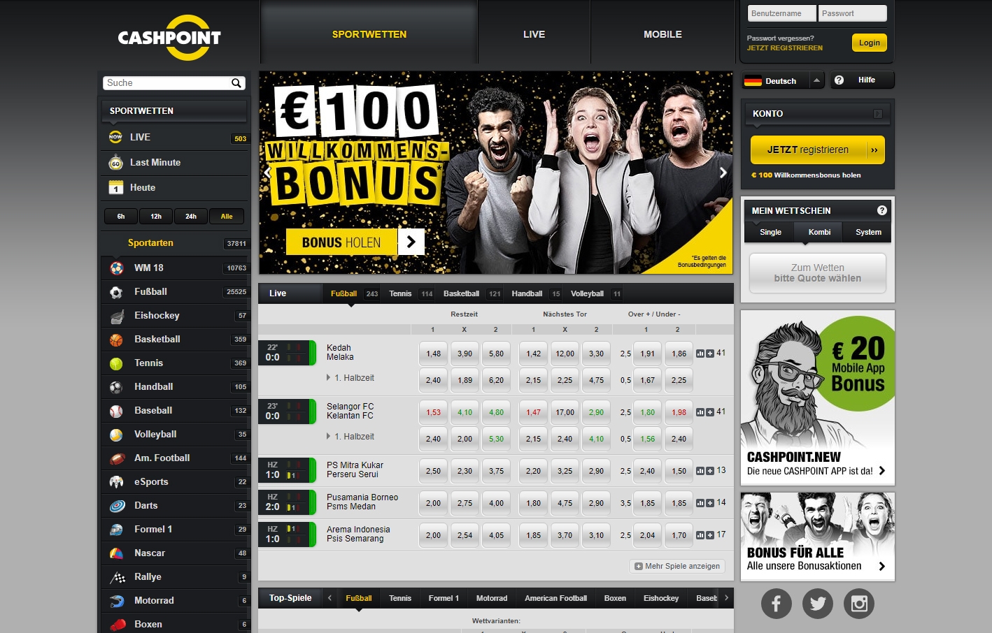 Cashpoint Bonus » 100 € Sportwetten für Österreich → Okt. 2019 Cashpoint Bonus » 100 € Sportwetten für Österreich → Okt. 2019