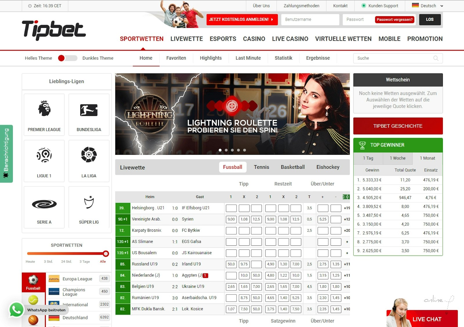 Tipbet Sportwetten Helles Theme