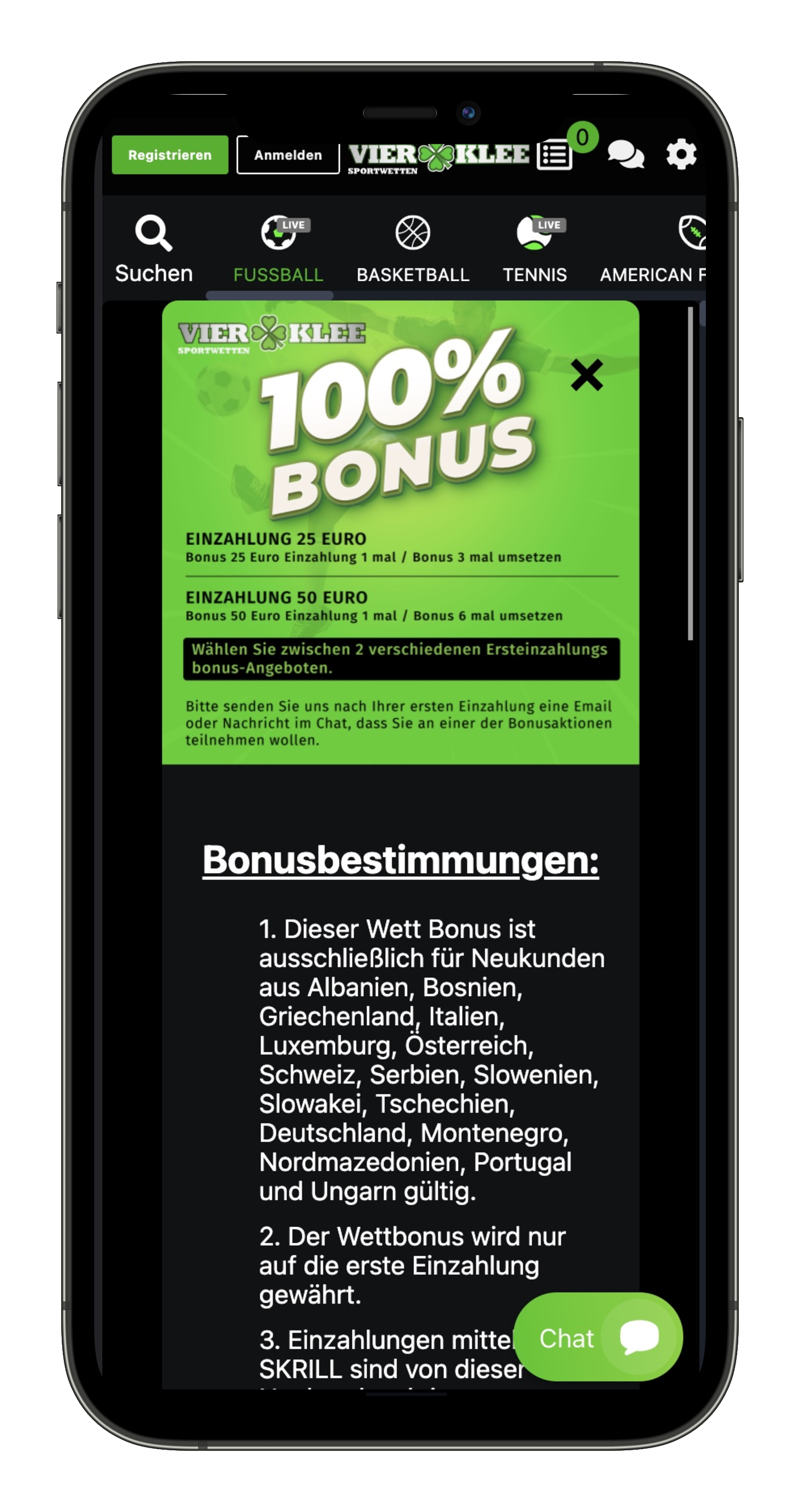 Vierklee Wettbonus