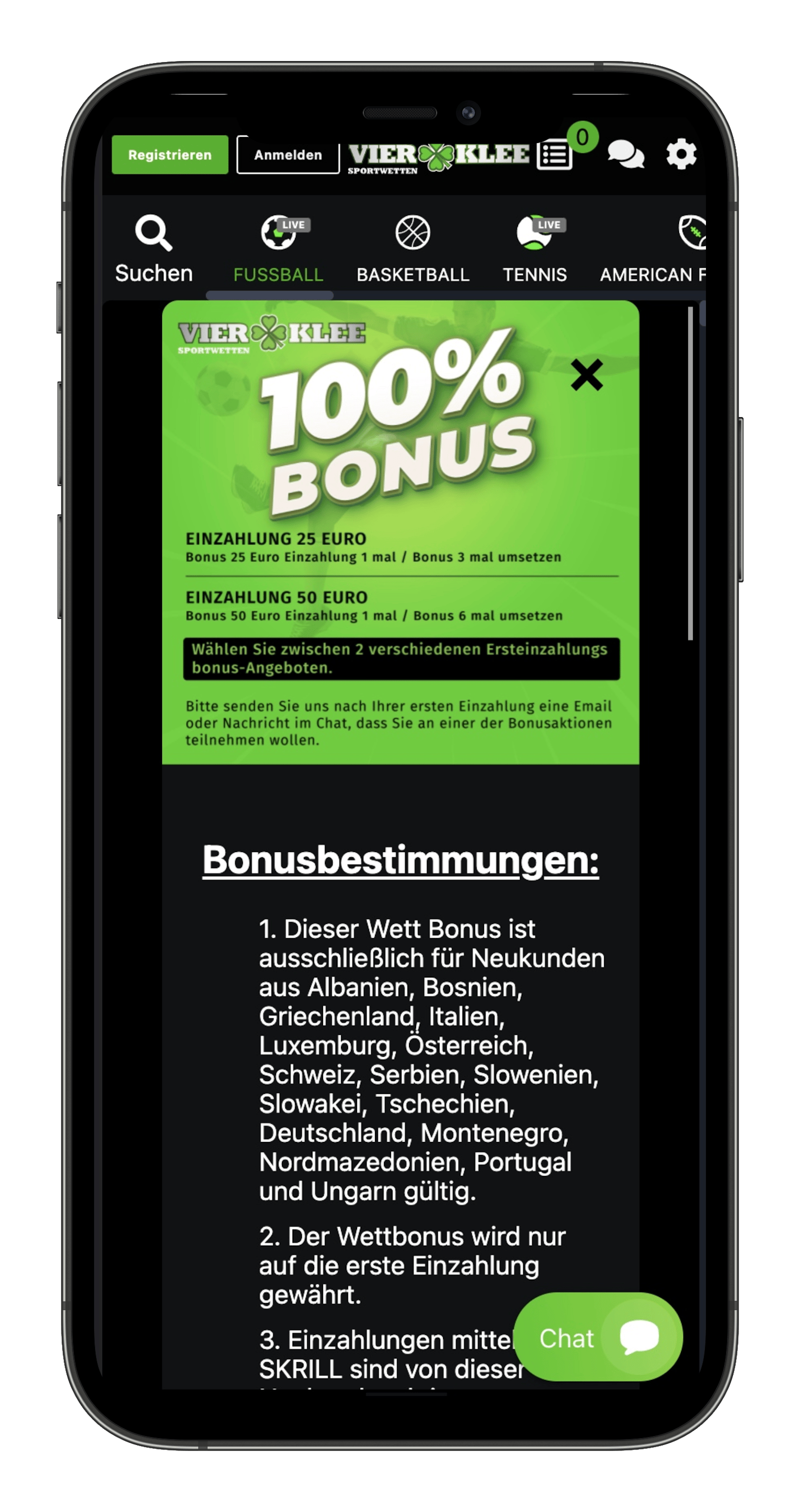 Vierklee Wettbonus