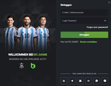 Login Screen BC Game