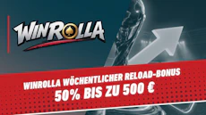 Winrolla woechentlicher Reload Bonus 50 bis zu 500 EUR
